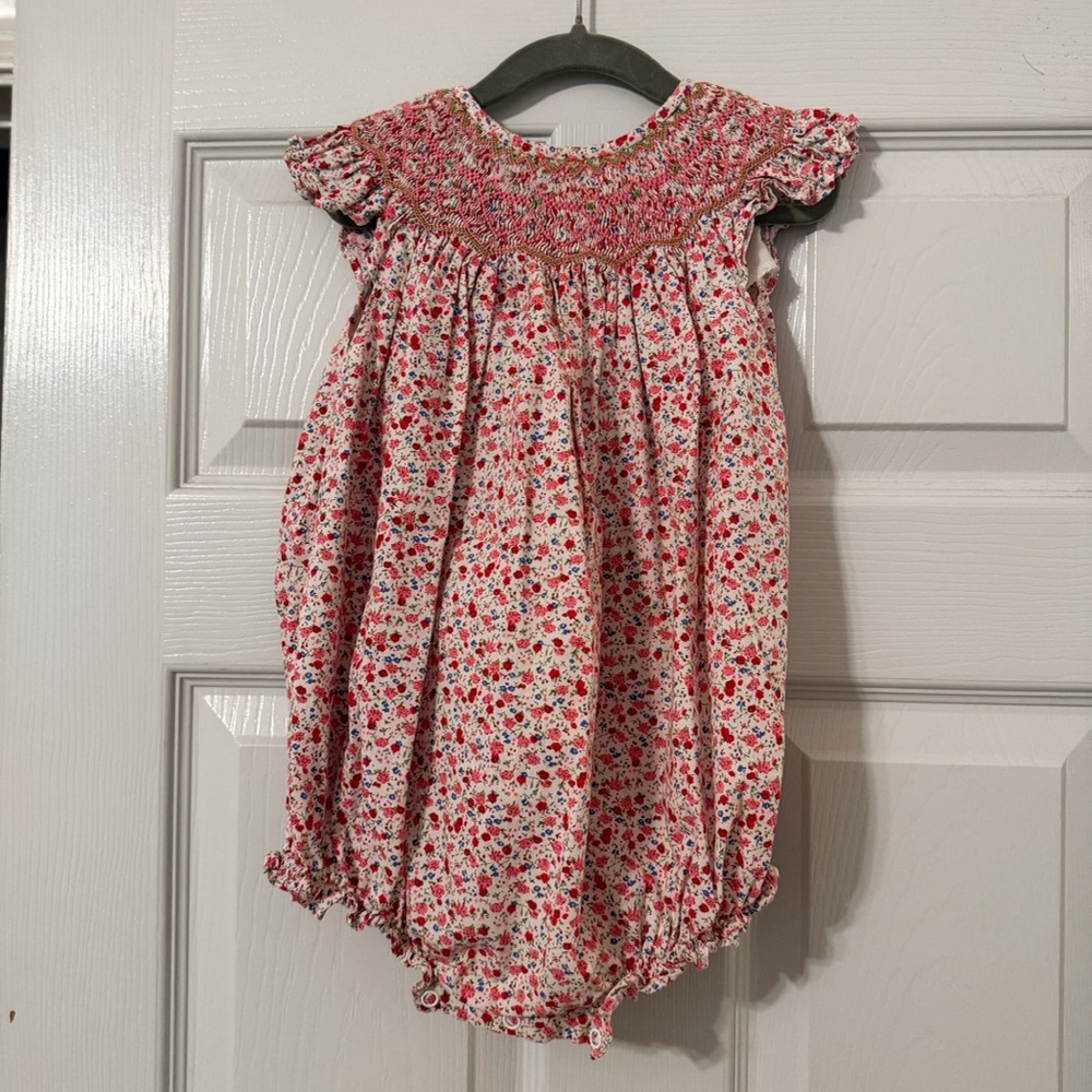 Cecil and Lou Terracotta Floral Smocked Bubble - 2T